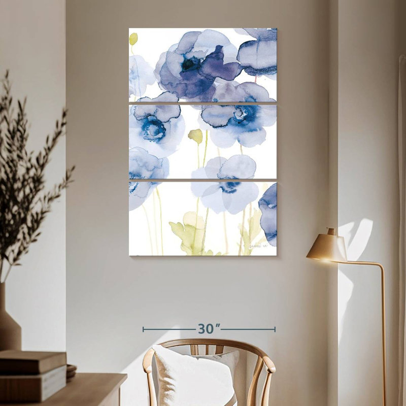 Coquelicots délicats Avery I - bleu, H 65 po x l 42 po