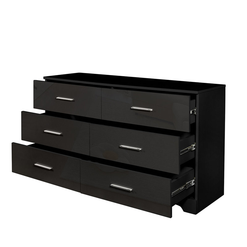 6 Drawer Double Dresser For Bedroom, Black