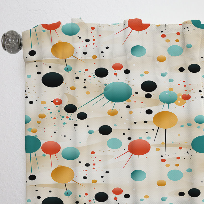 Multicolor Mid Century Pattern On Beige II - Midcentury Geometric Room Darkening Curtain - 1 Panels, 52" W x 120" L