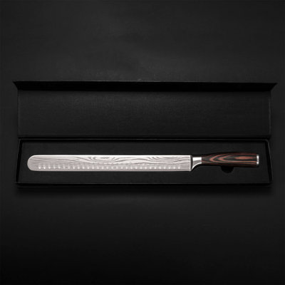 12" Brisket Knife with Engraved Damascus Pattern - The Imperial Collection - Smoothly Finished Wood Handle -  12 Inch Carving Knife for Meat, Roasts & Fruit - Senken Knives
