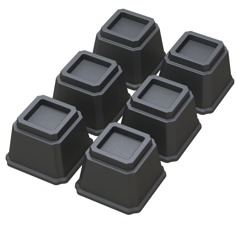 Ensemble de 6 élévateurs de lit robustes, H 4,9 po x l 6,3 po x L 6,3 po, Noir, noir, noir, noir