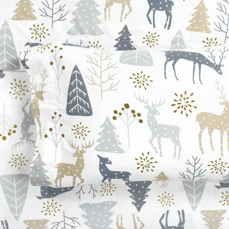 Wonderland Soft Flannel Sheet Set, Neutral/Gray, Twin