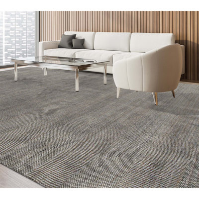 Tapis bleu et gris noué à la main de haute qualité