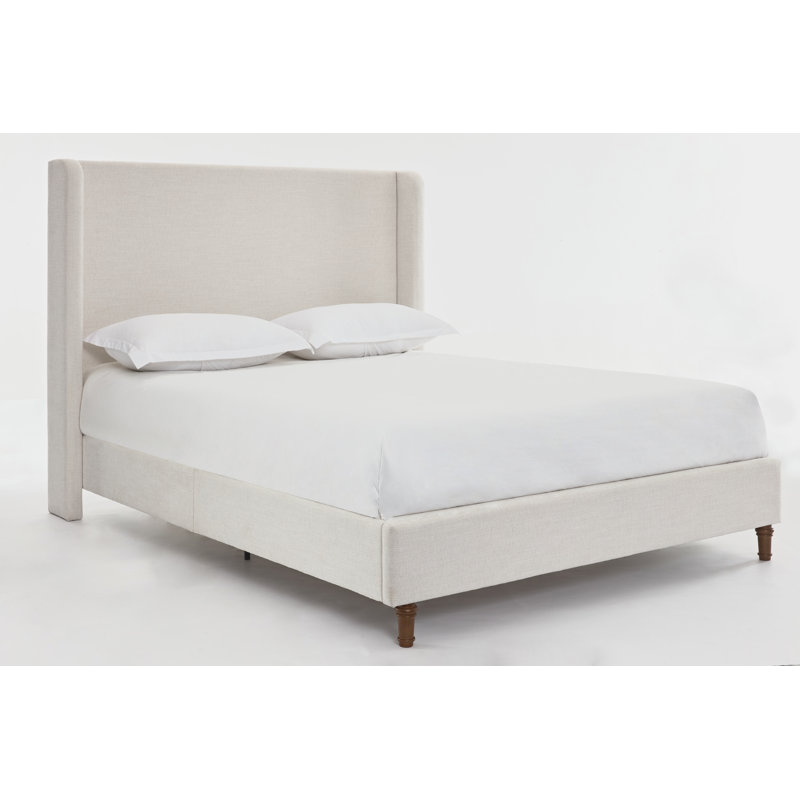 Mozter Upholstered Wingback Platform Bed, King, Ivory Chenille