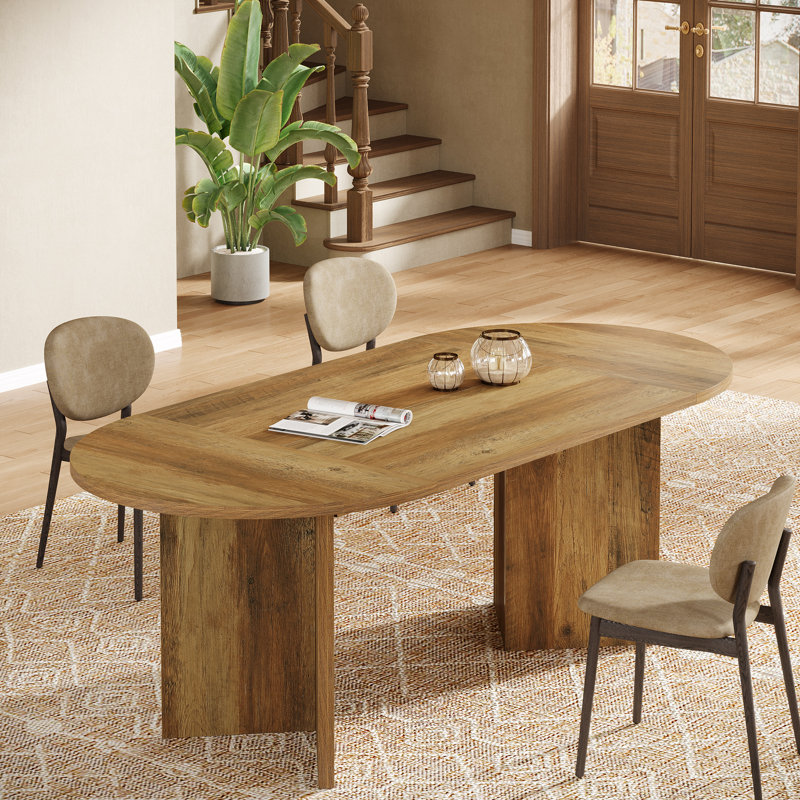 63" Oval Dining Table, Farmhouse Kitchen Table, Brown 