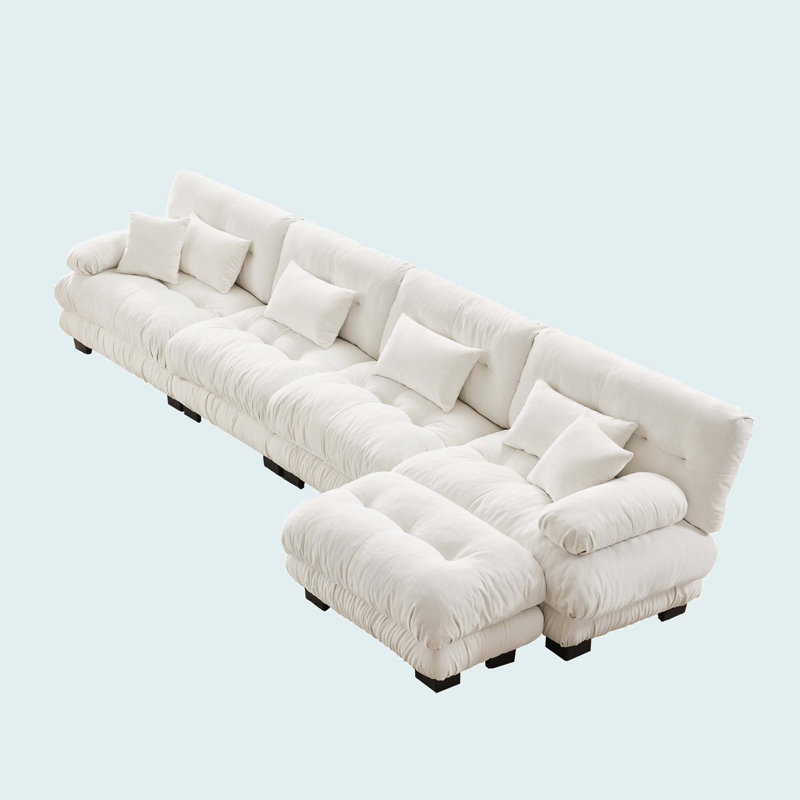 Canapé 2 places avec repose-pieds Chenille, Blanc, H 35,4 po x l 173,2 po x P 36 po