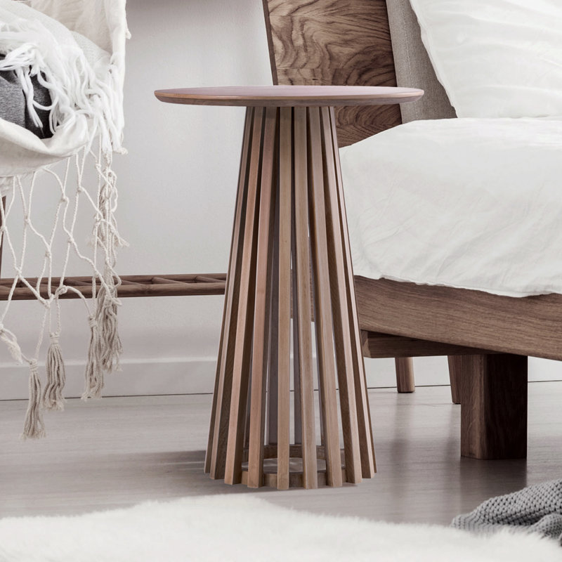 Lenan Round Light Oak and Metal Accent Table