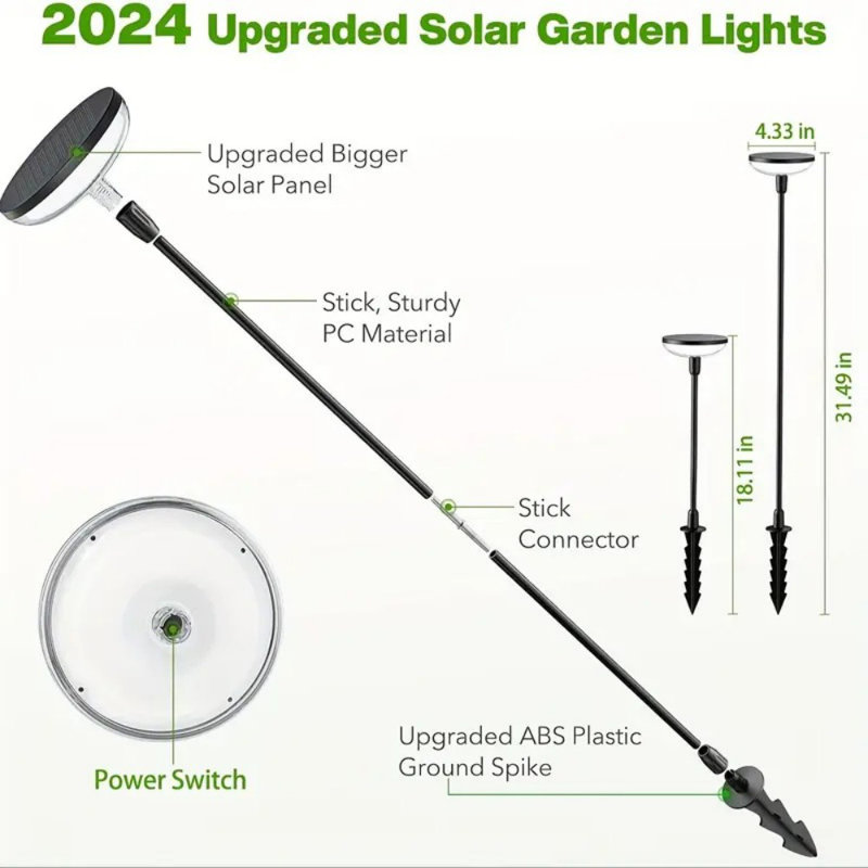 Éclairage solaire de jardin, 6 lumières solaires lumineuses 40LM d'extérieur, jusqu'à 14 heures, 31 po de hauteur, éclairage solaire de sentier extérieur, allumage / extinction automatique pour l'extérieur de la cour