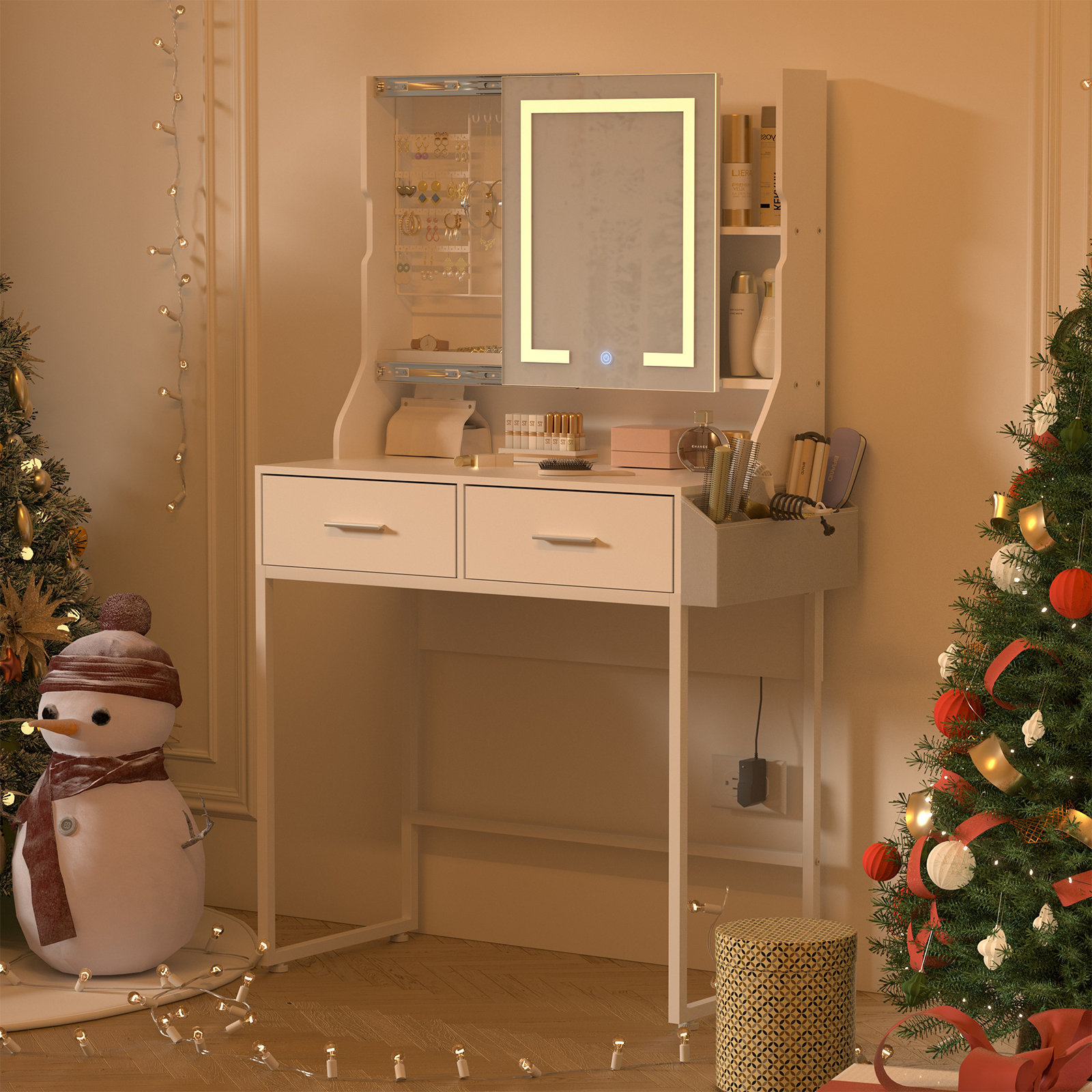 Winston Porter Vanity Desk, Makeup Vanity Table With Mirror Led