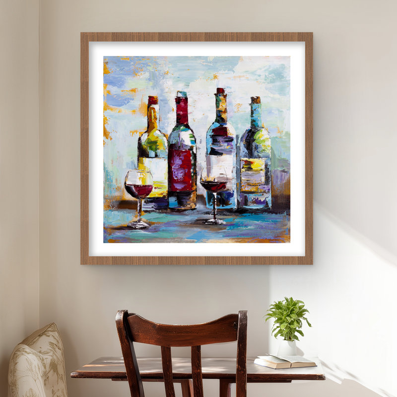 Dégustation de vin - Reproduction matte encadrée turquoise