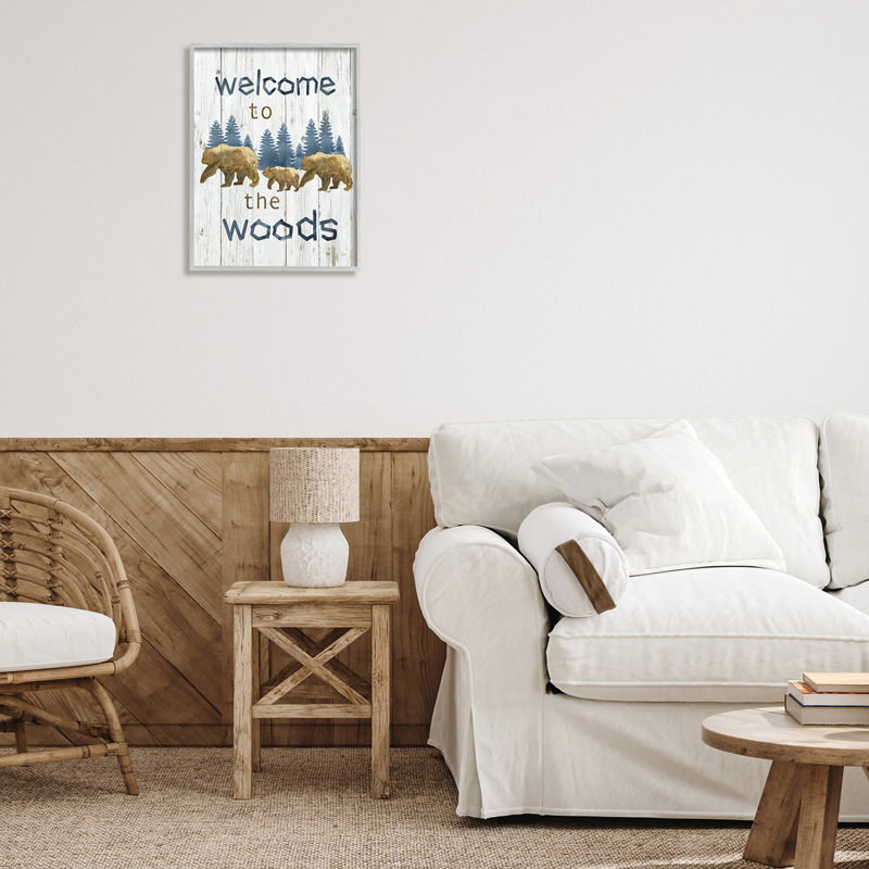 «Rustic Welcome to Woods Bears Trees Silhouette» par Nan - impression, H 20 po x l 16 po x P 1,5 po