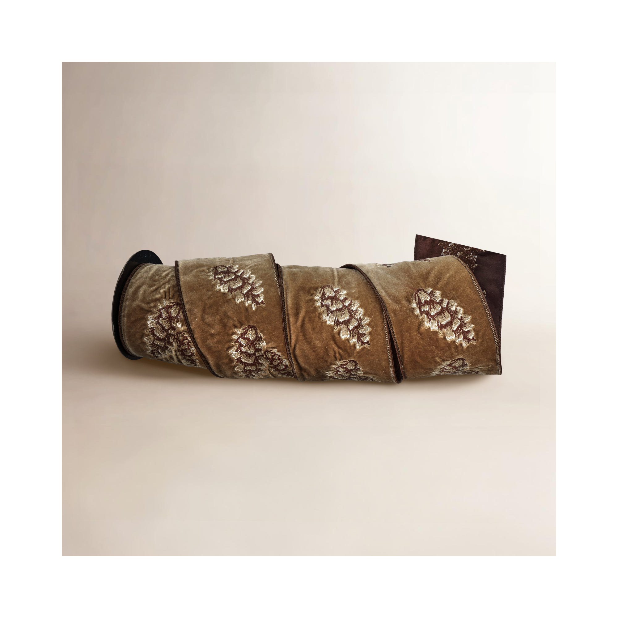4"X5Y Embroidered Suede Pinecone Ribbon