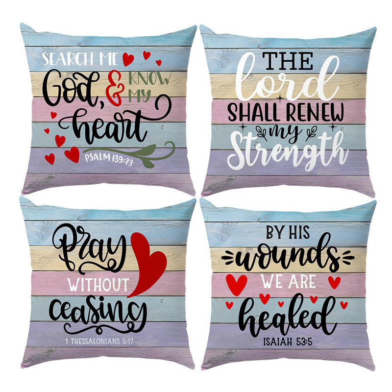 4 Pcs Bible Inspirational Texts Pattern Decorative Pillow Covers