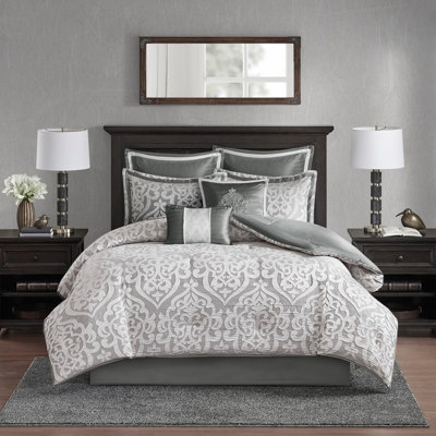 Ensemble d'édredon luxueux en jacquard argenté luxueux - 8 pièces