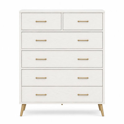 Ingraham 35.4" Mid-Century Solid Wood Cane 5-Drawer Tall Dresser