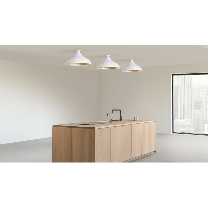 Swell Single Wide Flush Lamp (White Exterior, Brass Interior), White, White; Brass