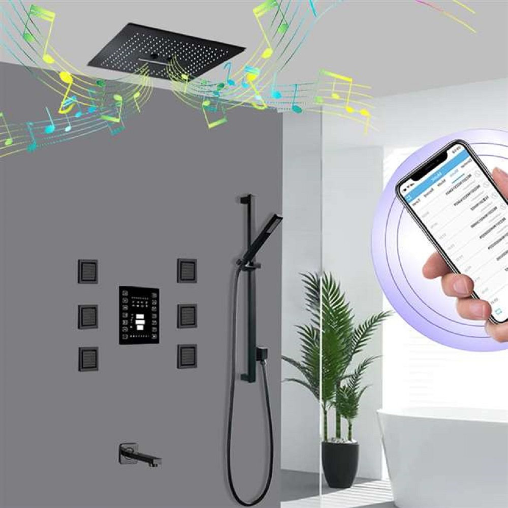 BathSelect Gubbio 16 Inch Matte Black LED Thermostatic Shower System ...