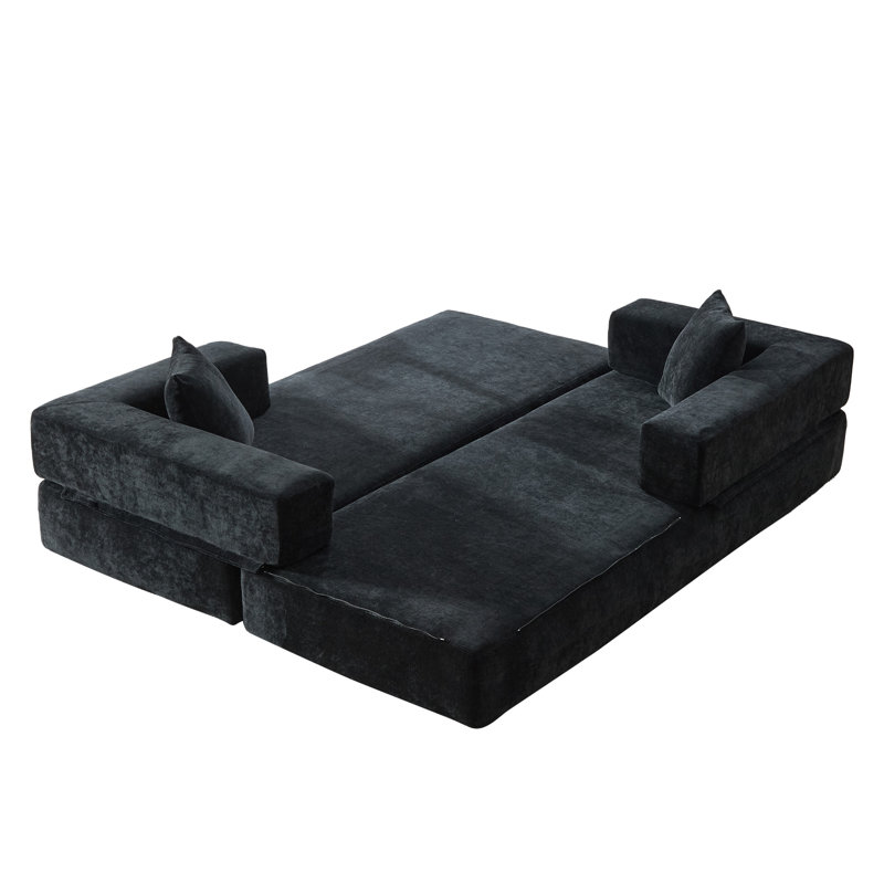 Canapé-lit pliant avec coussins Chenille, Noir