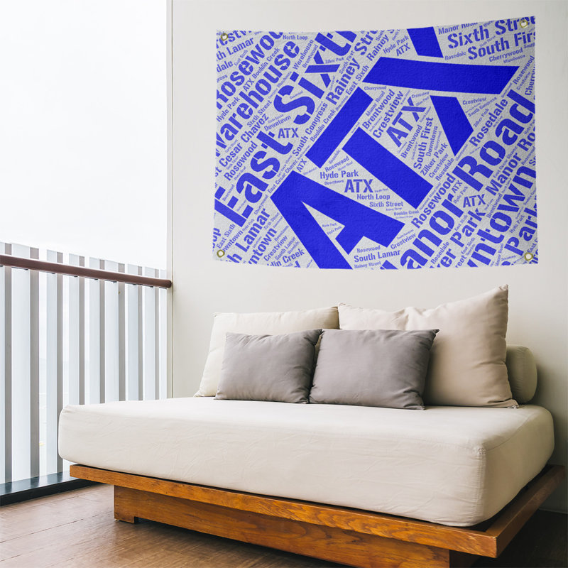 Tapisserie de polyester districts, art word, H 59 po x l 80 po, Bleu, Austin
