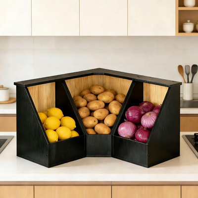 Large Bamboo Pantry Storage Bins, Potato Onion Storage Bin,Set of 3