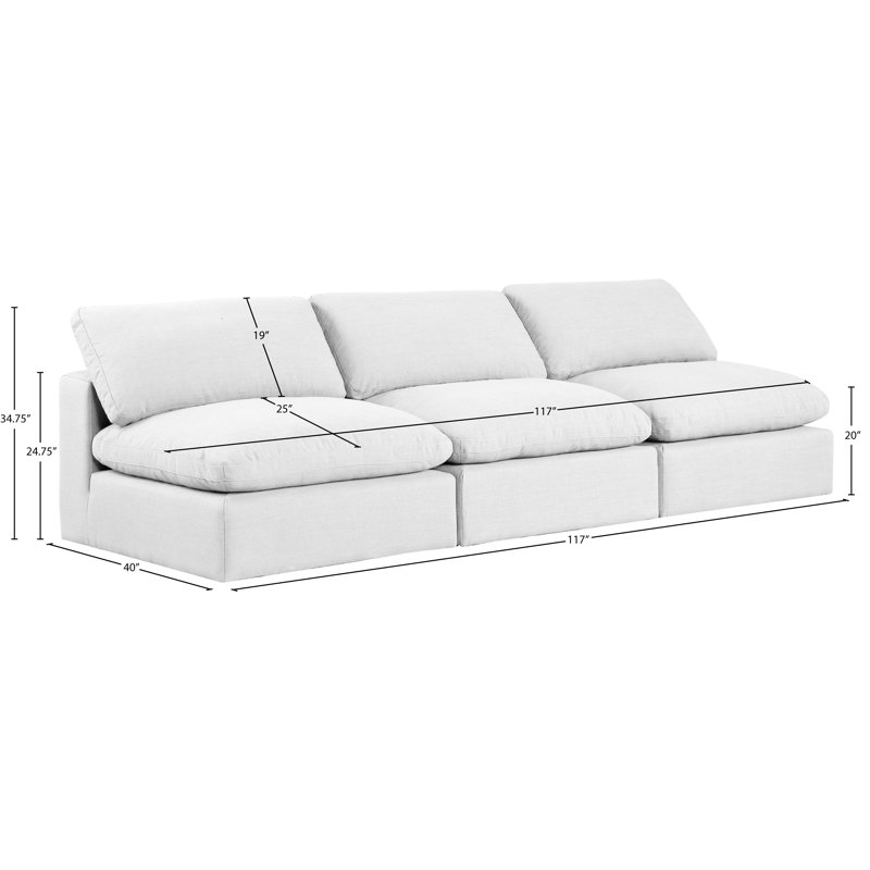 Canapé modulaire en lin 120 ", Tissu texturé en lin blanc