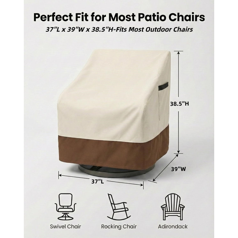 Waterproof Patio Chair Covers, Heavy Duty Lawn Outdoor Furniture Covers for Swivel, Lounge, Rocking & Adirondack Chairs, All-Weather UV & Fade Resistant, 2-Pack, Beige & Brown