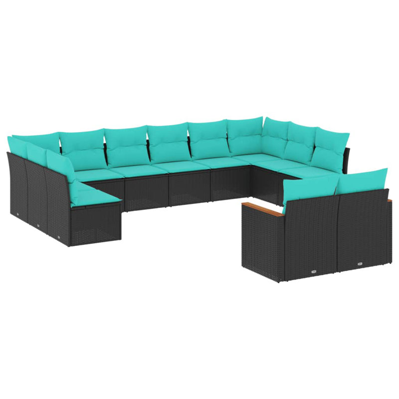  Ensemble de canapé de patio 12 pièces avec coussins en rotin de polyester noir