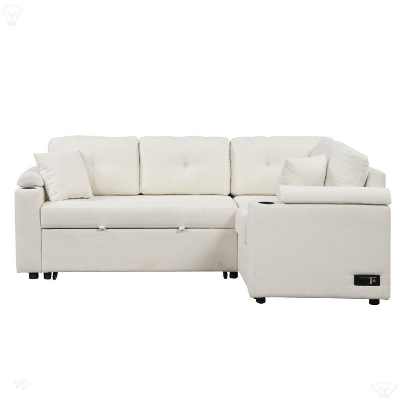 Canapé-lit coulissant en L avec roulettes, ports USB, prises de courant pour le salon, Beige Boucle