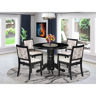 Ensemble de salle à manger 5 pièces comprenant une table de cuisine ronde avec plateau noir et 4 chaises empilables en tissu de polyester, noir