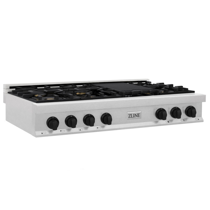 ZLINE Autograph Edition 48" Porcelain Rangetop with 7 Gas Burners in Fingerprint Resistant Accents