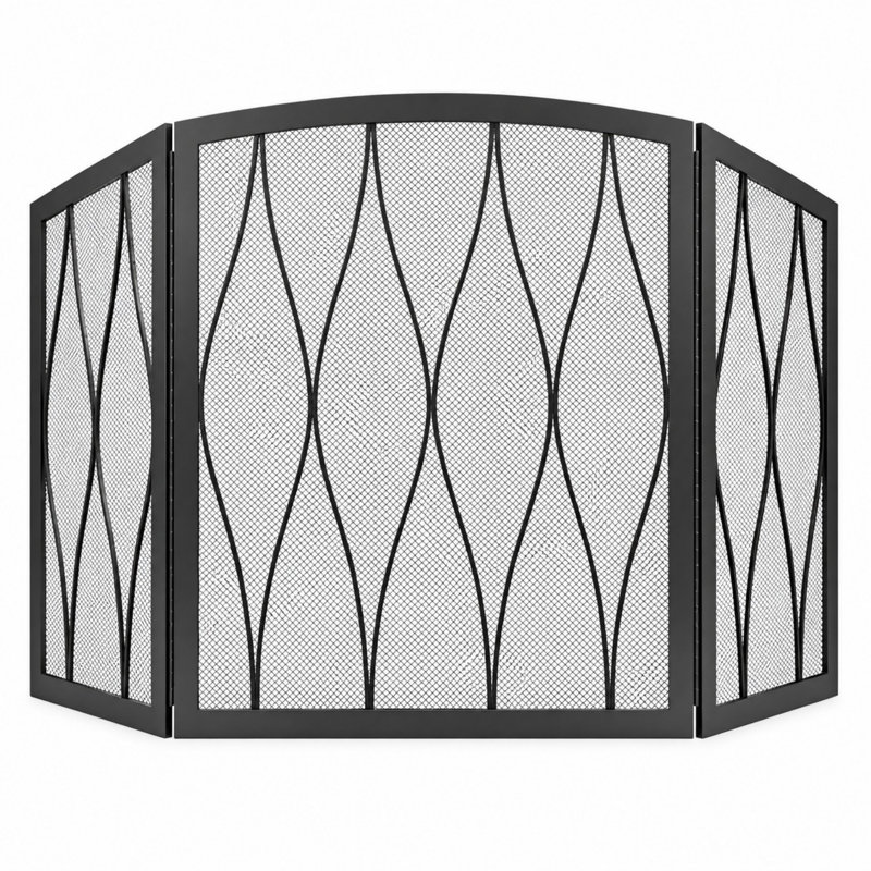 Pare-feu en fer forgé à 3 panneaux de 121,4 cm (47,8 po) avec maille décorative