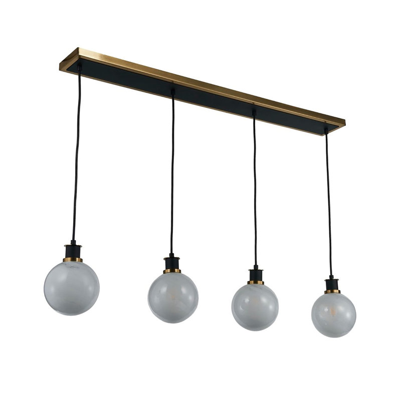 Éclairage pour îlot 4 lumières Rickey - noir - laiton brossé - verre, Transparent