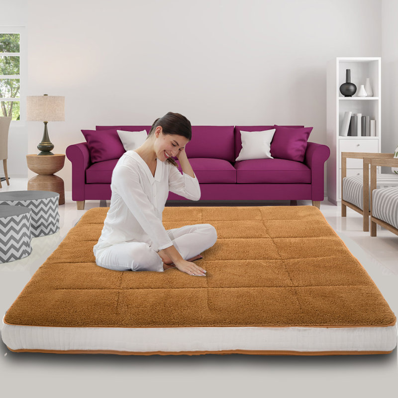 Paoli Japanese Floor Mattress, 4" Thick Sherpa Fleece Futon Mattress, Roll Up Sleeping Pads, Reversible and Portable Folding Foam Floor Bed Tatami Mat