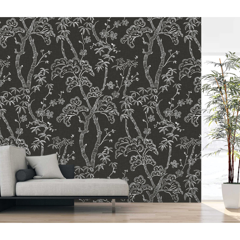 Charcoal Grey Botanical Forest Wall Mural