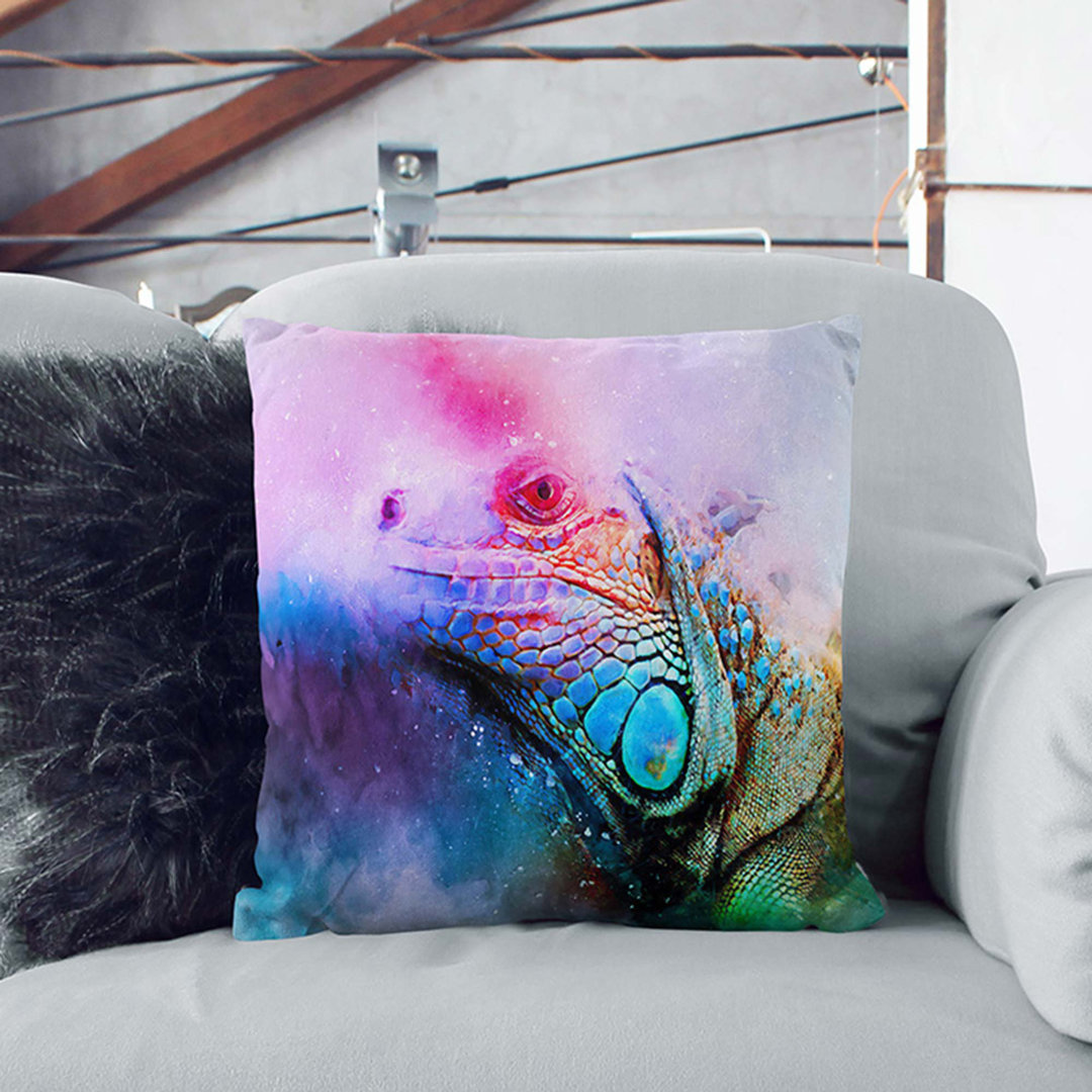 Iguana Lizard Colour Explosion Cushion with Filling