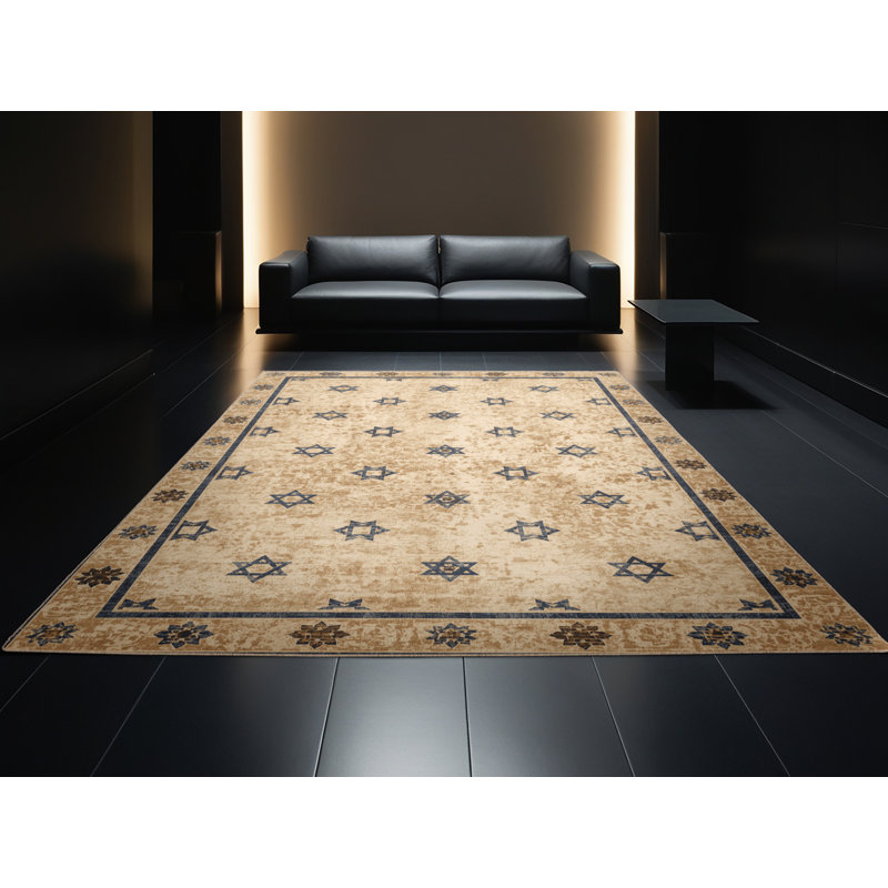 Soft Plush Eudy Hanukkah Modern & Contemporary Abstract Area Rug in Brown – Beige Binding, 8x12