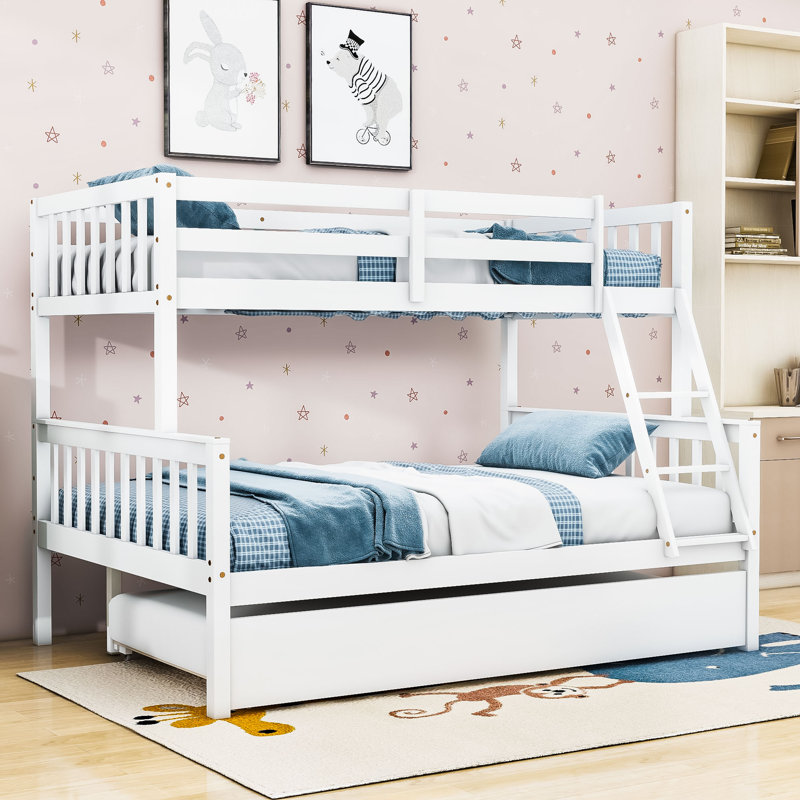 Kelyn Convertible Twin Over Full Wood Bunk Bed With Twin Trundle, White