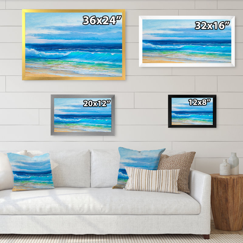 «Beautiful Blue Ocean Sunset And Waves», reproduction sur toile flottante, Cadre noir, H 8 po x l 12 po x P 1 po