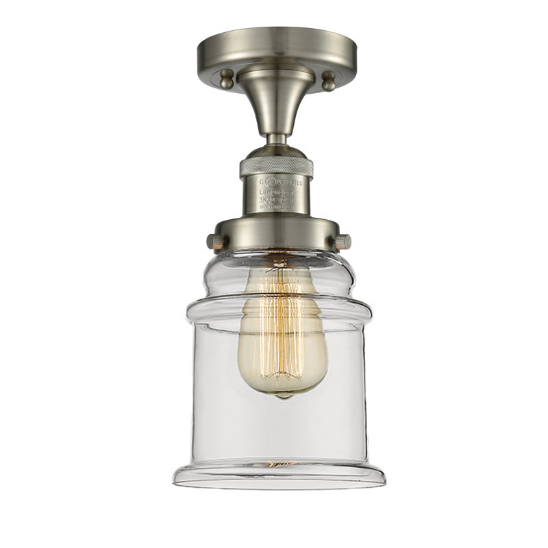 Plafonnier semi-encastré 1 lumière 6 po Galaviz, Nickel satiné brossé, Transparent