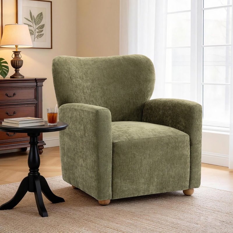 Upholstered Wingback Accent Chair, Green