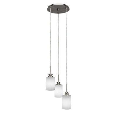 Luminaire suspendu grappe 3 lumières Edge en finition nickel brossé avec verre à bulles transparent de 4 po