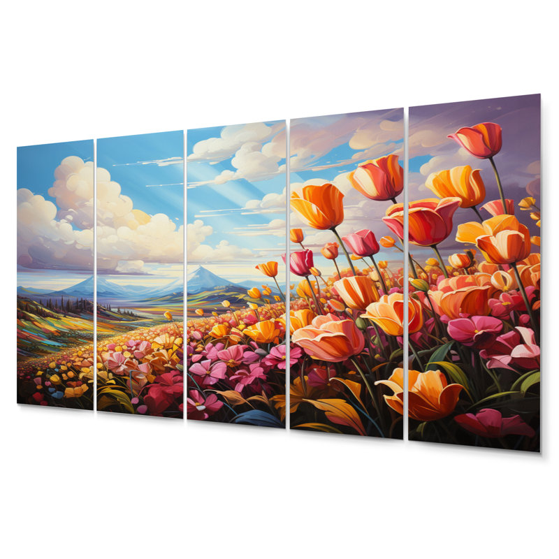 Danemark Multicolore Tulip Fields II - ensemble de décorations murales florales en métal