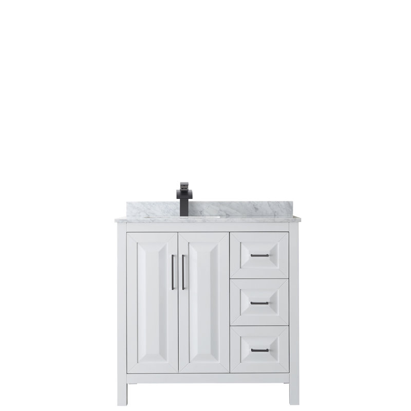 Daria 36'' Single Bathroom Vanity with Marble Top, White, Polished Chrome