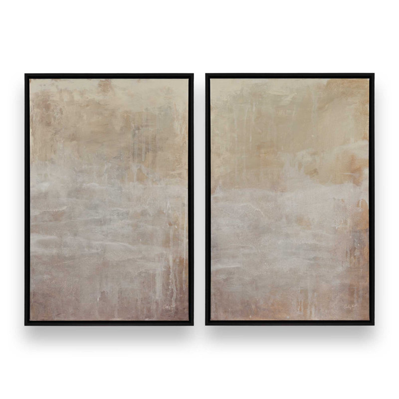 «Calm Cream Clouds», ensemble de 2 imprimés, 12 po x 8 po, Toile avec cadre, Noir satiné