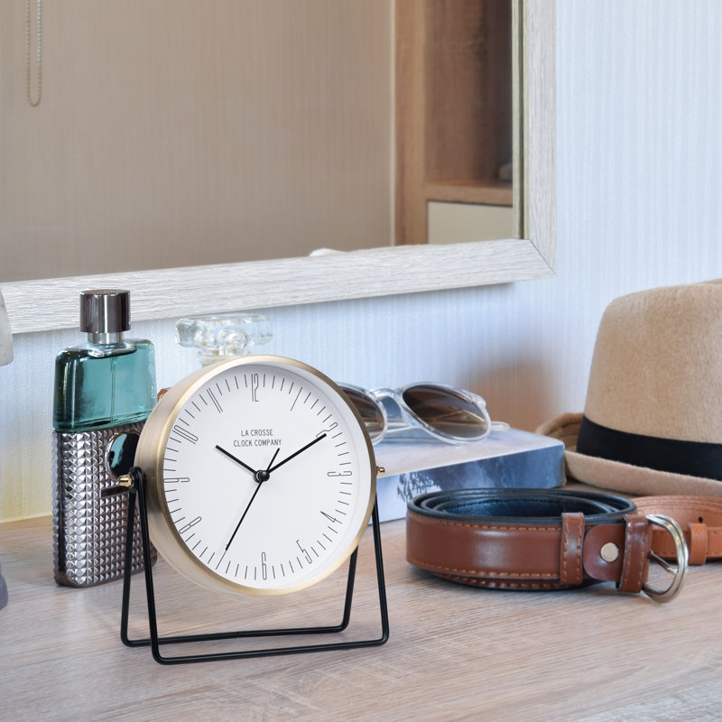 Stiles Swivel Tabletop Silent Sweeping Analogue Quartz Metal Clock with Mirror