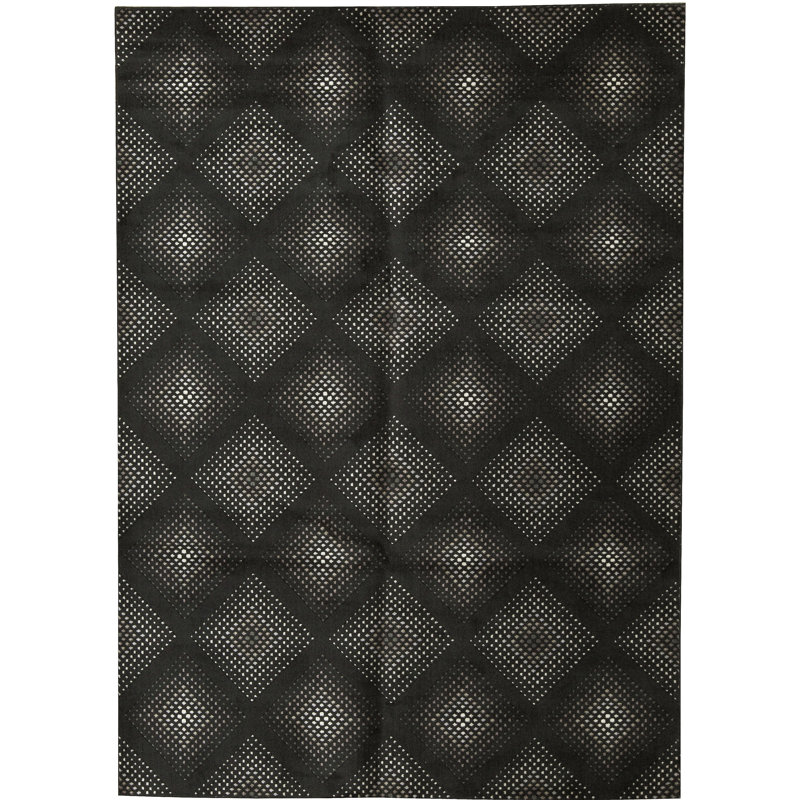 Wool Geometric Area Rug in Black