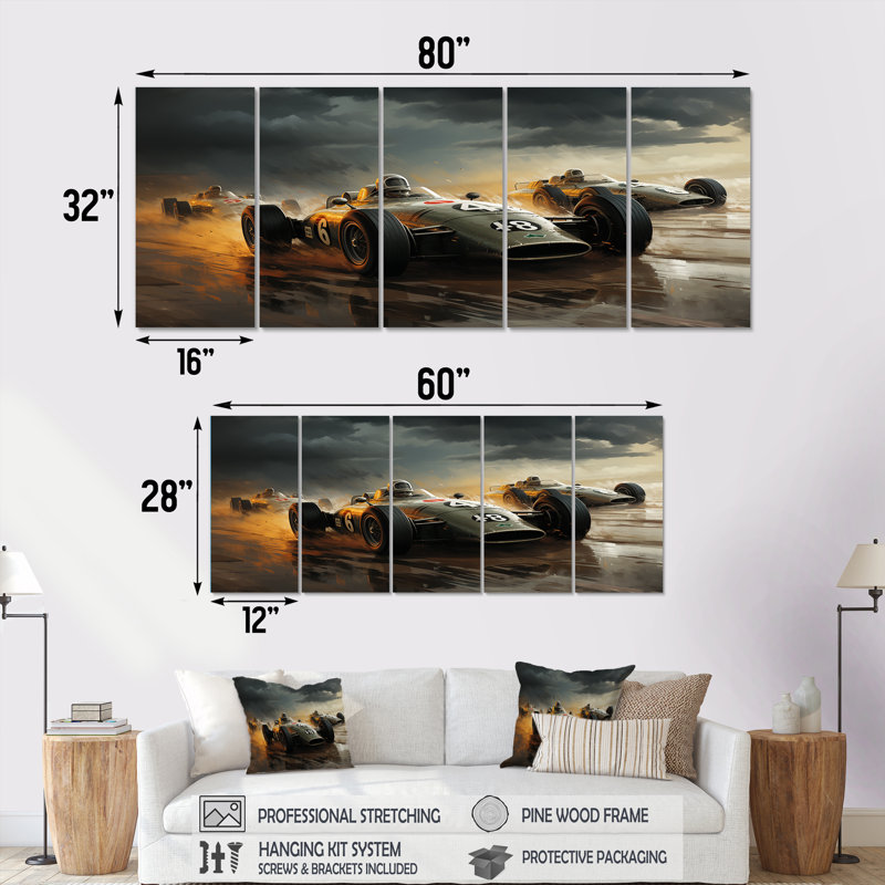 Ensemble de décorations murales 5 pièces jaune et noir Grand Prix Racing, H 28 po x l 60 po