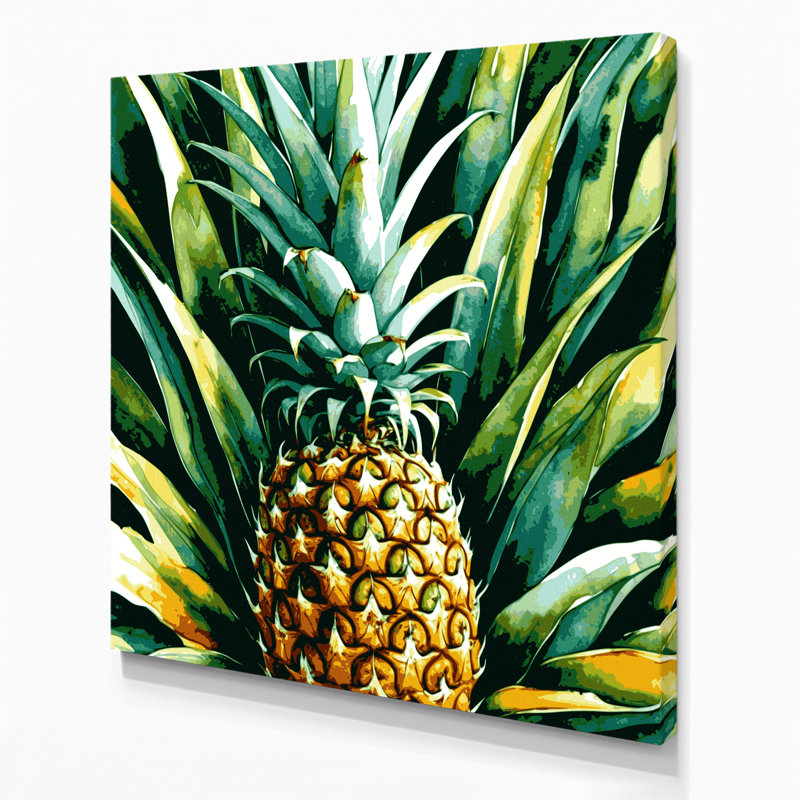 Art mural sur toile Botanical Pineapple Plant, H 8 po x l 8 po
