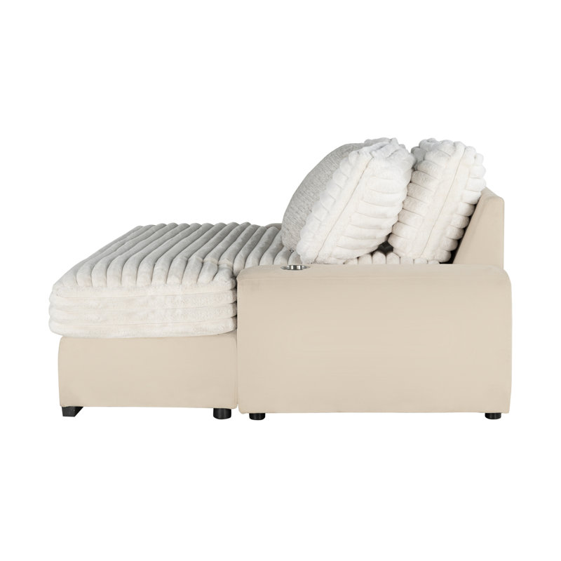 Wide Sofa Bed, 2-Seater Lounger Sofa With USB With Cup Holders, Overstuffed Cushion Sleeper With Skin-Friendly Upholstery