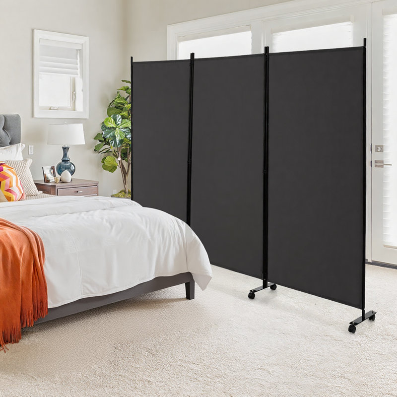 Nachaly 260cm W x 180cm H 3 - Panel Folding Room Divider, Dark Grey